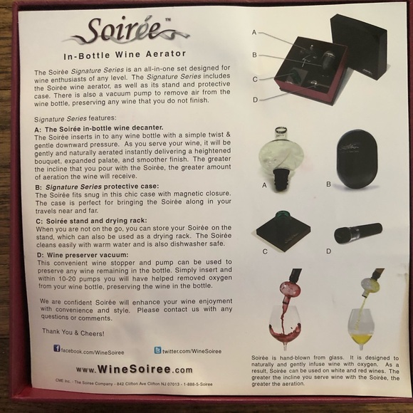 NIB Wine Aerator/Decanter “Soiree Signature Series” Boxed Gift Set - Picture 4 of 6